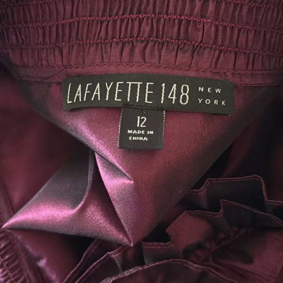Lafayette 148 New York 100% Silk Taffeta Ruffle Blouse 12 Iridescent Purple - Picture 6 of 7